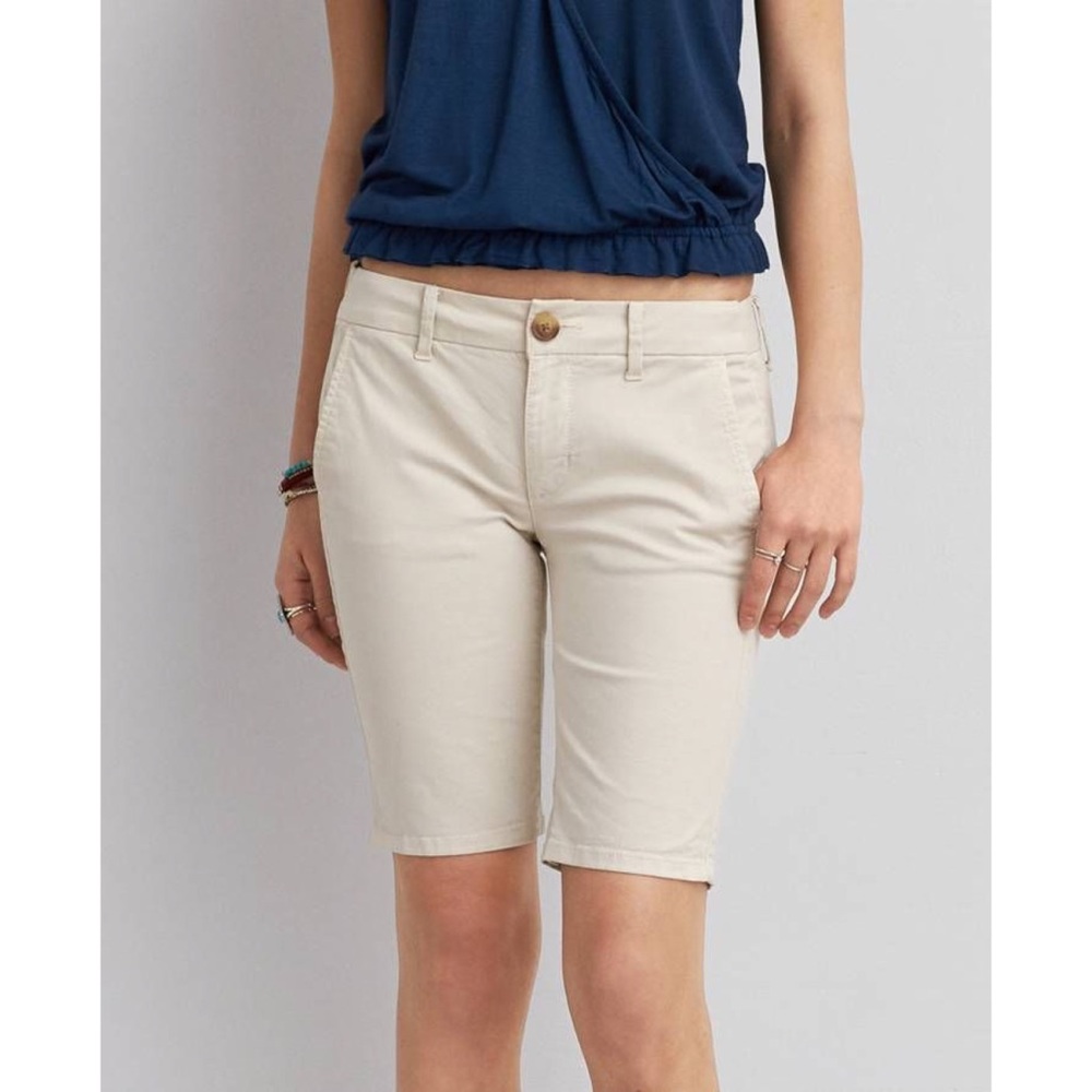 American Eagle Khaki Bermuda Stretch Shorts